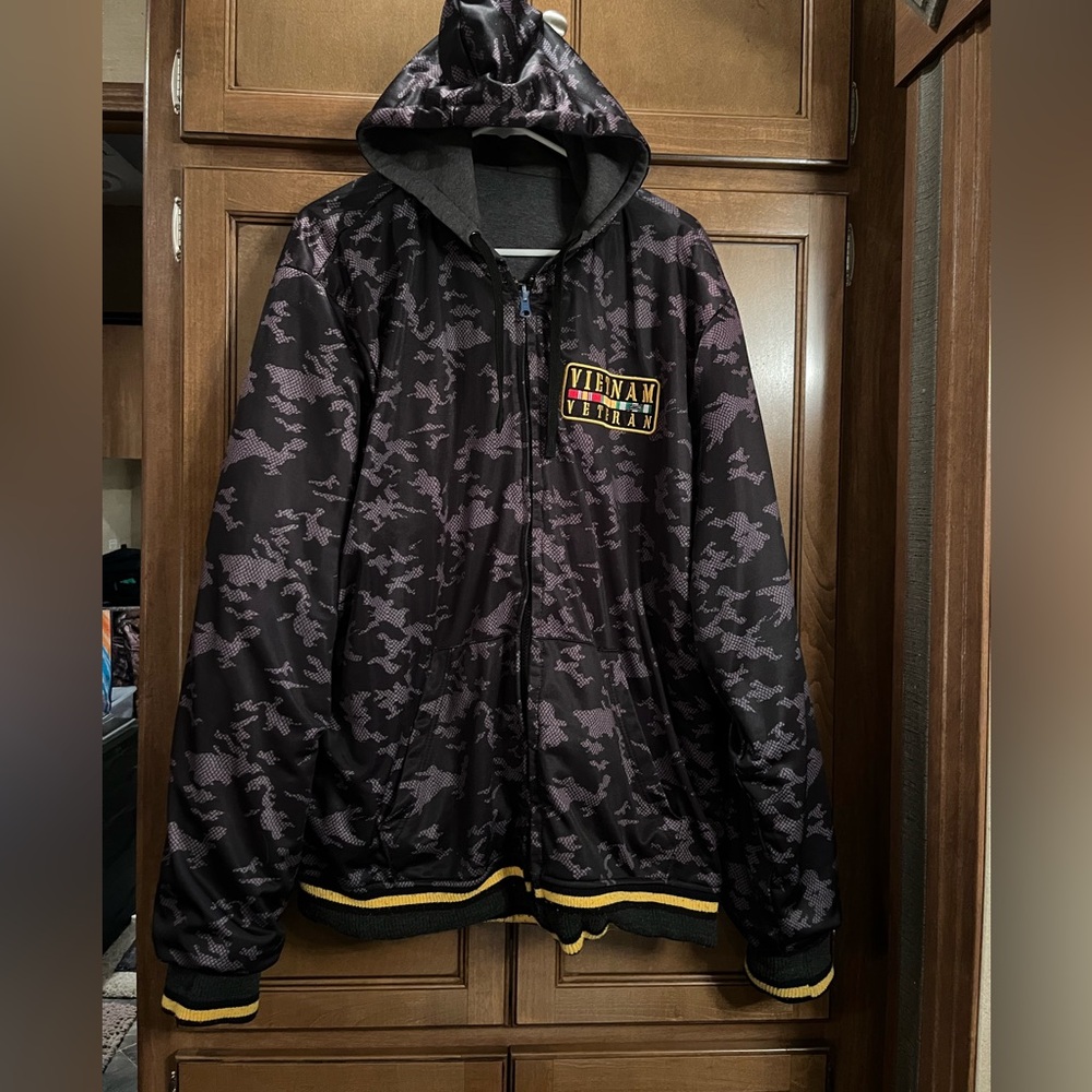 Vietnam Veteran Gray Hoodie with Yellow Stripe reversible BLACK OPS military